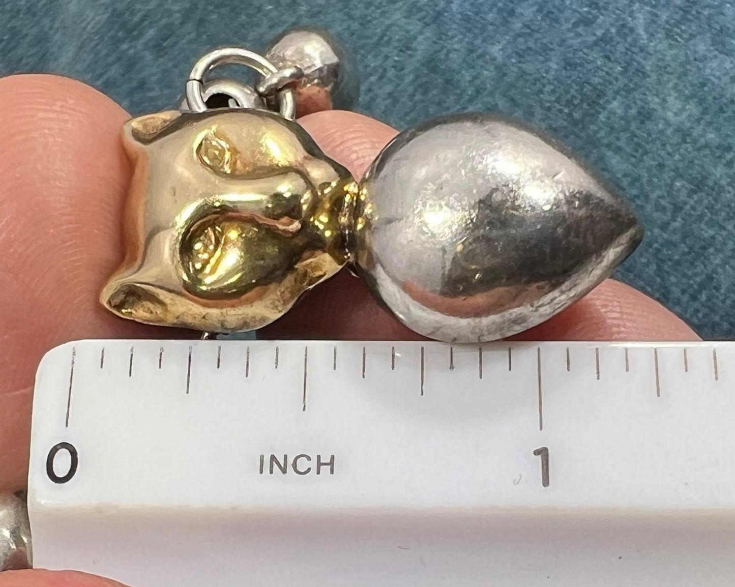 18k Gold Panther Tiger Cat Pendant & 925 Sterling Silver Necklace. 30g