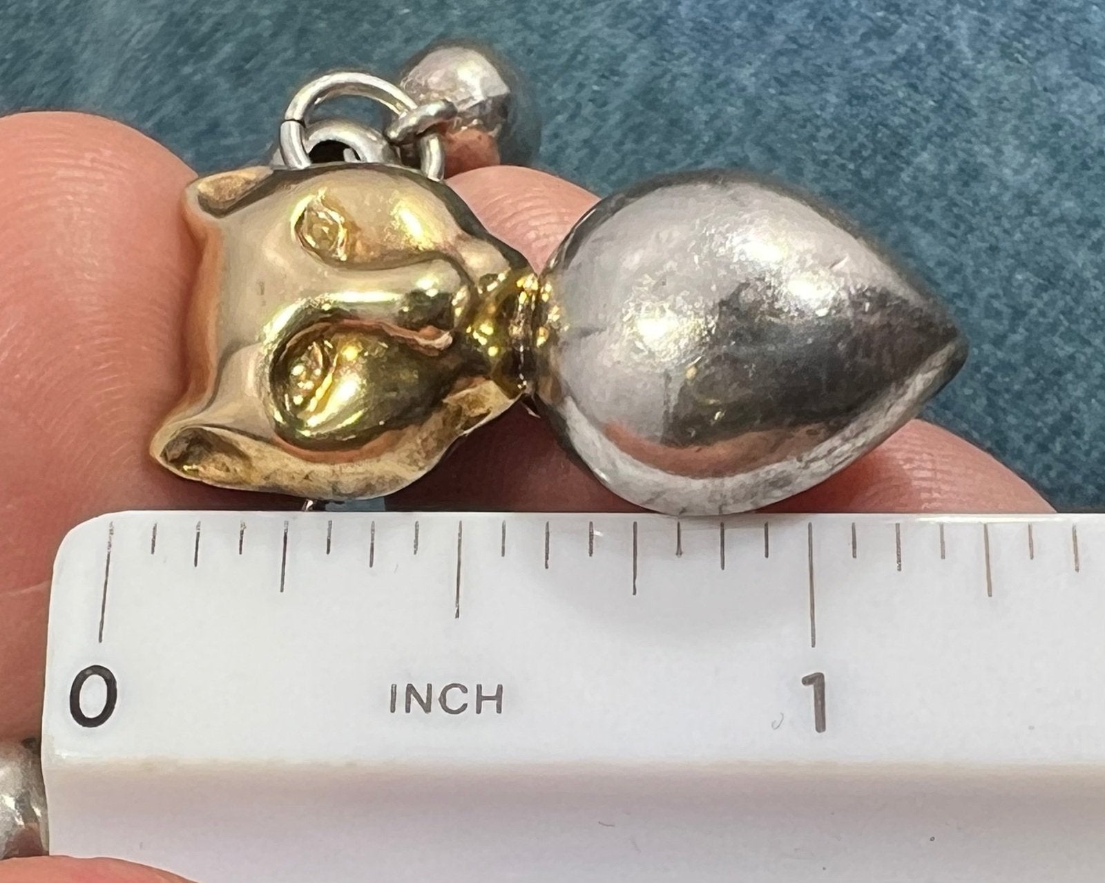 18k Gold Panther Tiger Cat Pendant & 925 Sterling Silver Necklace. 30g