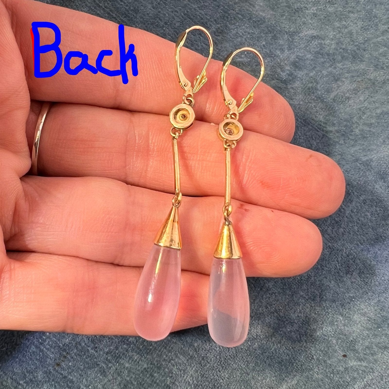 18k Gold Pink Quartz Drop Dangle 2.5" Earrings w Diamonds. Victorian *Video*