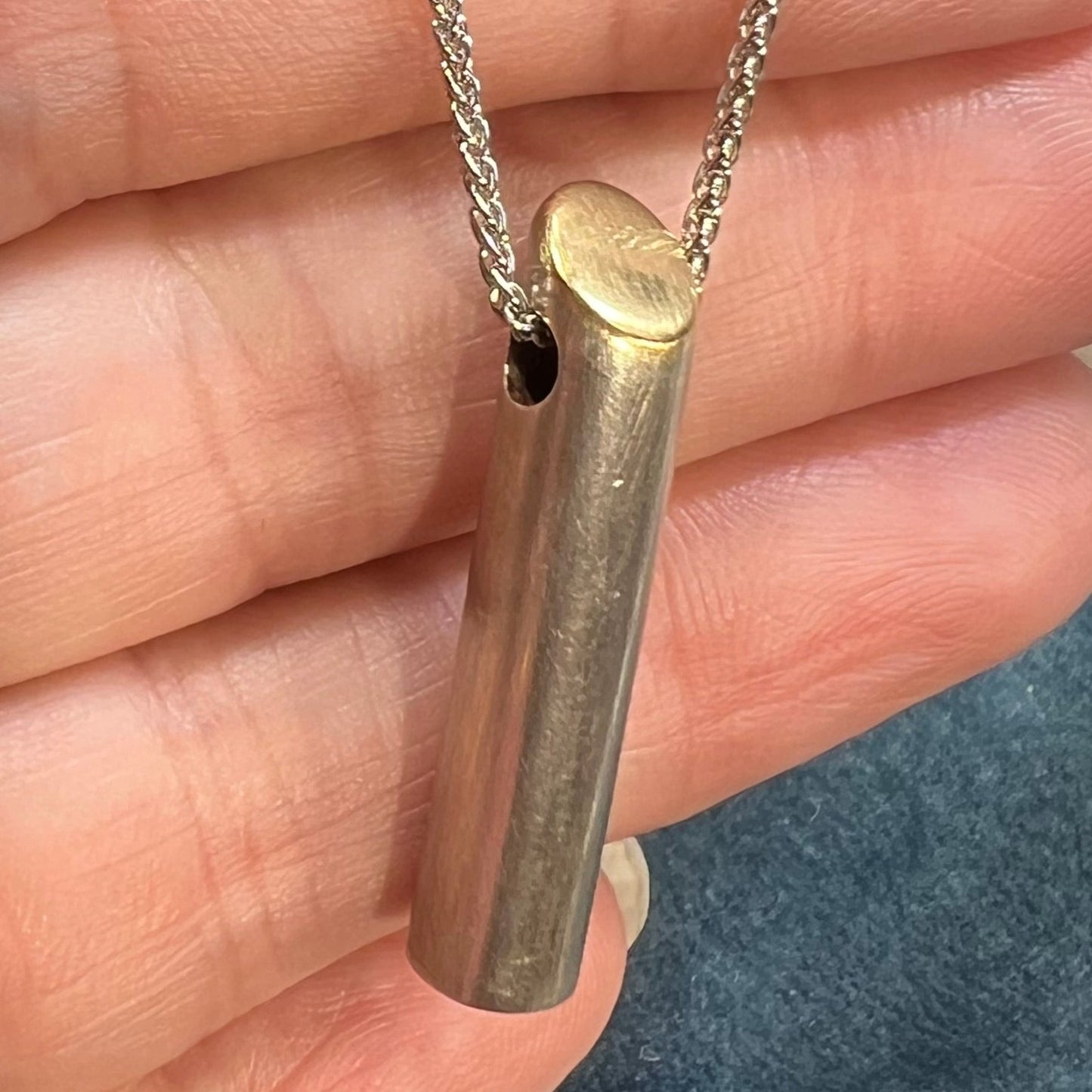 18k Gold + Silver Bar Pendant w Silver Chain Necklace. Modernist