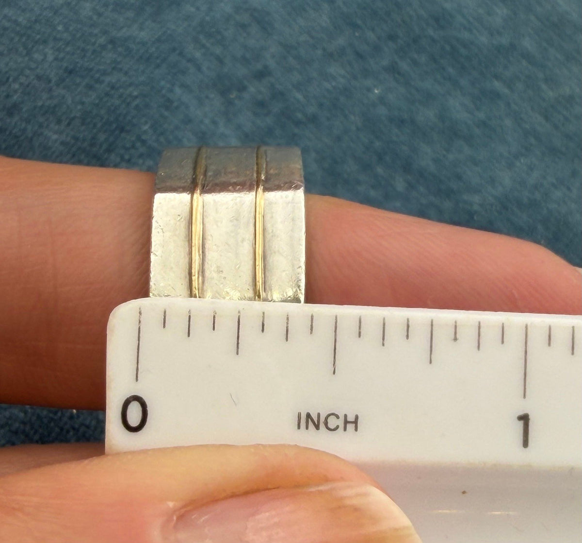 18k Gold + Silver Wide Geometric Modern Cigar Band Ring. 11mm + 8g
