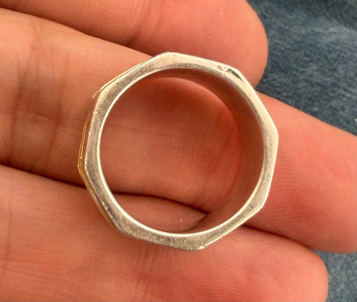 18k Gold + Silver Wide Geometric Modern Cigar Band Ring. 11mm + 8g