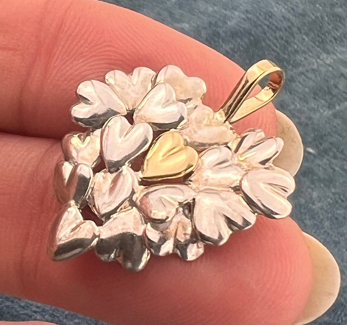 18k + Silver MOVADO Many Hearts Pendant. 1"