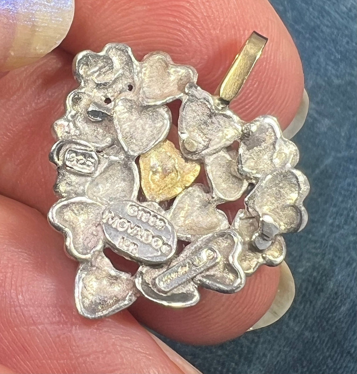 18k + Silver MOVADO Many Hearts Pendant. 1"