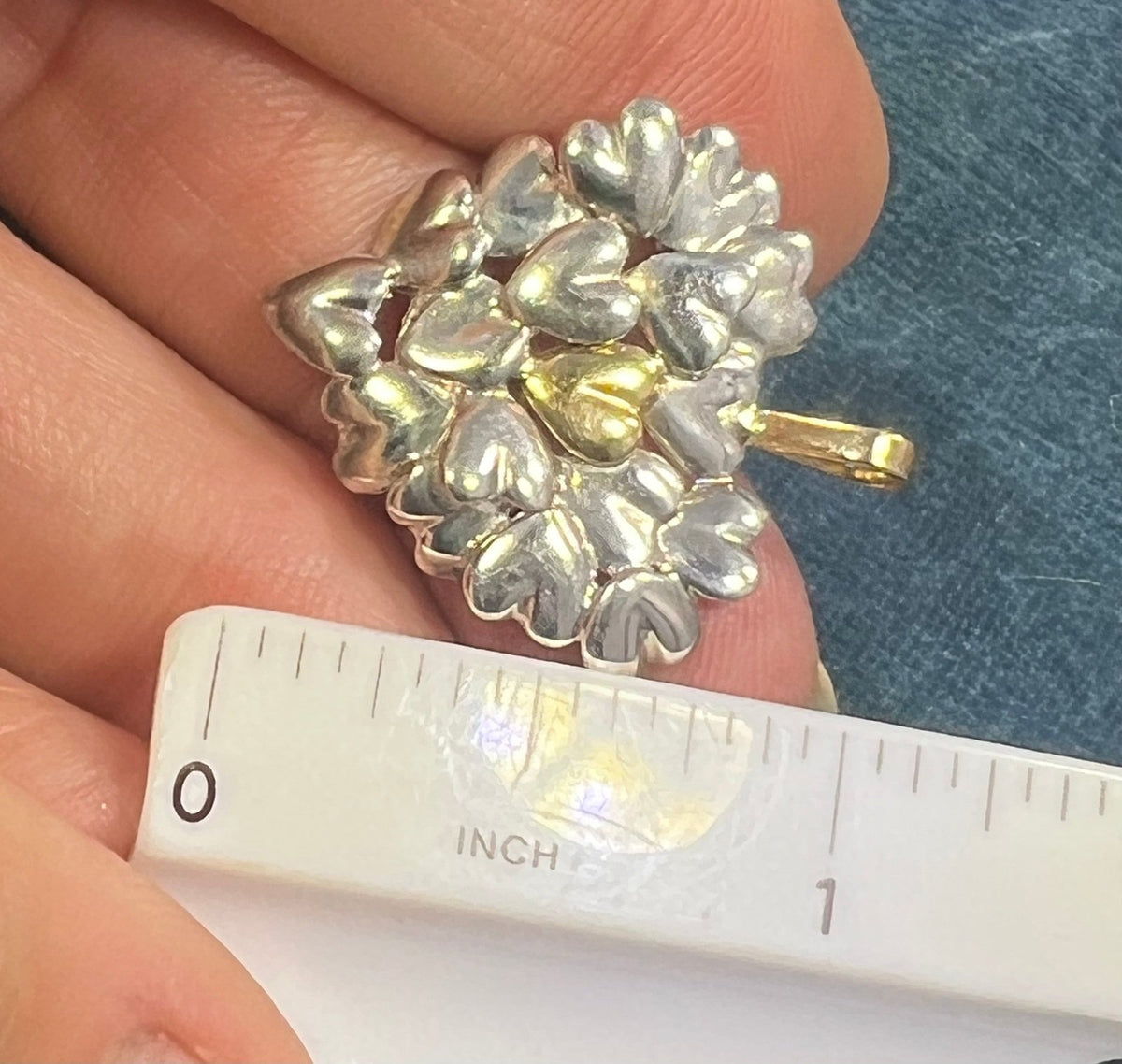 18k + Silver MOVADO Many Hearts Pendant. 1"