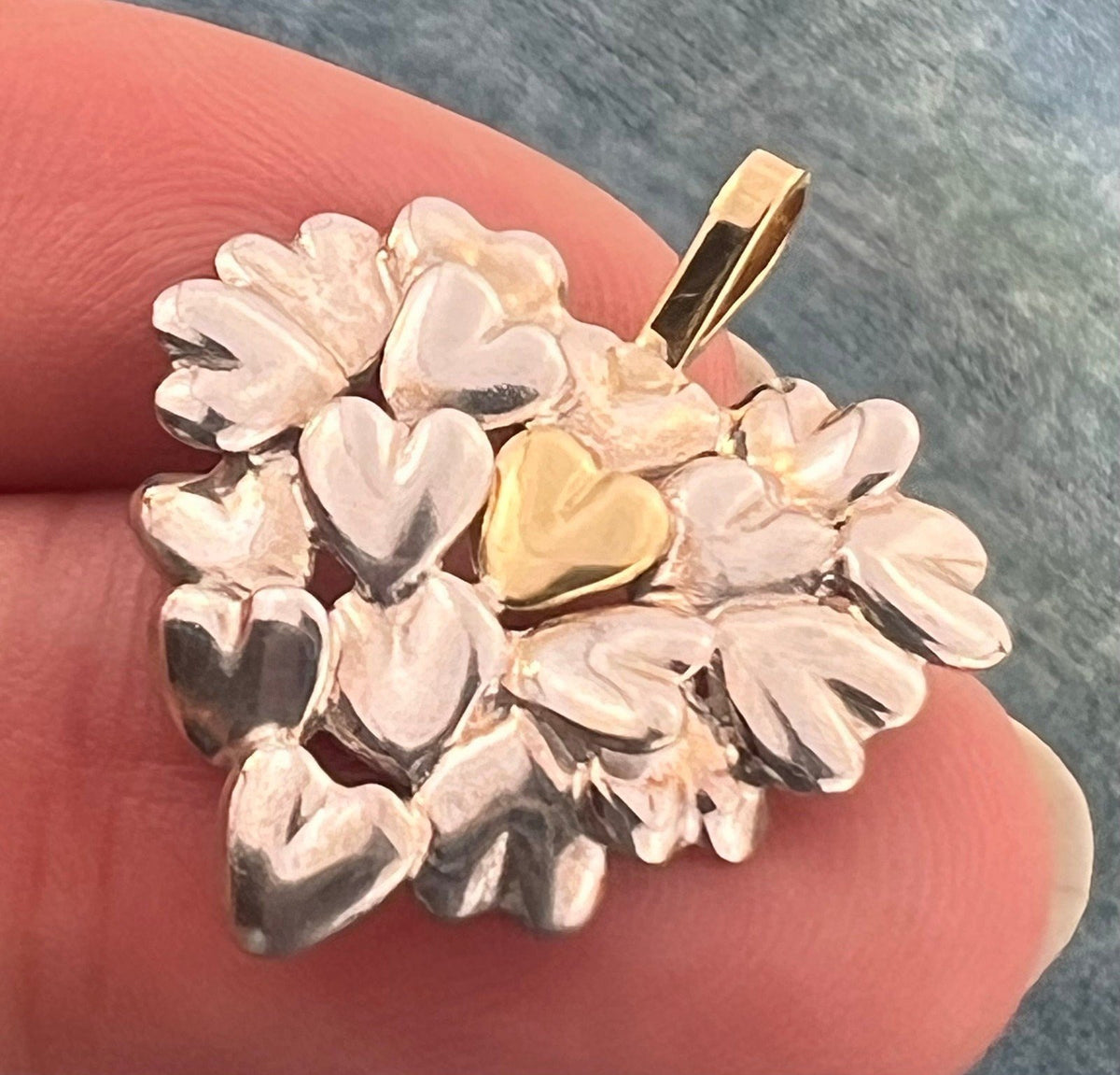 18k + Silver MOVADO Many Hearts Pendant. 1"