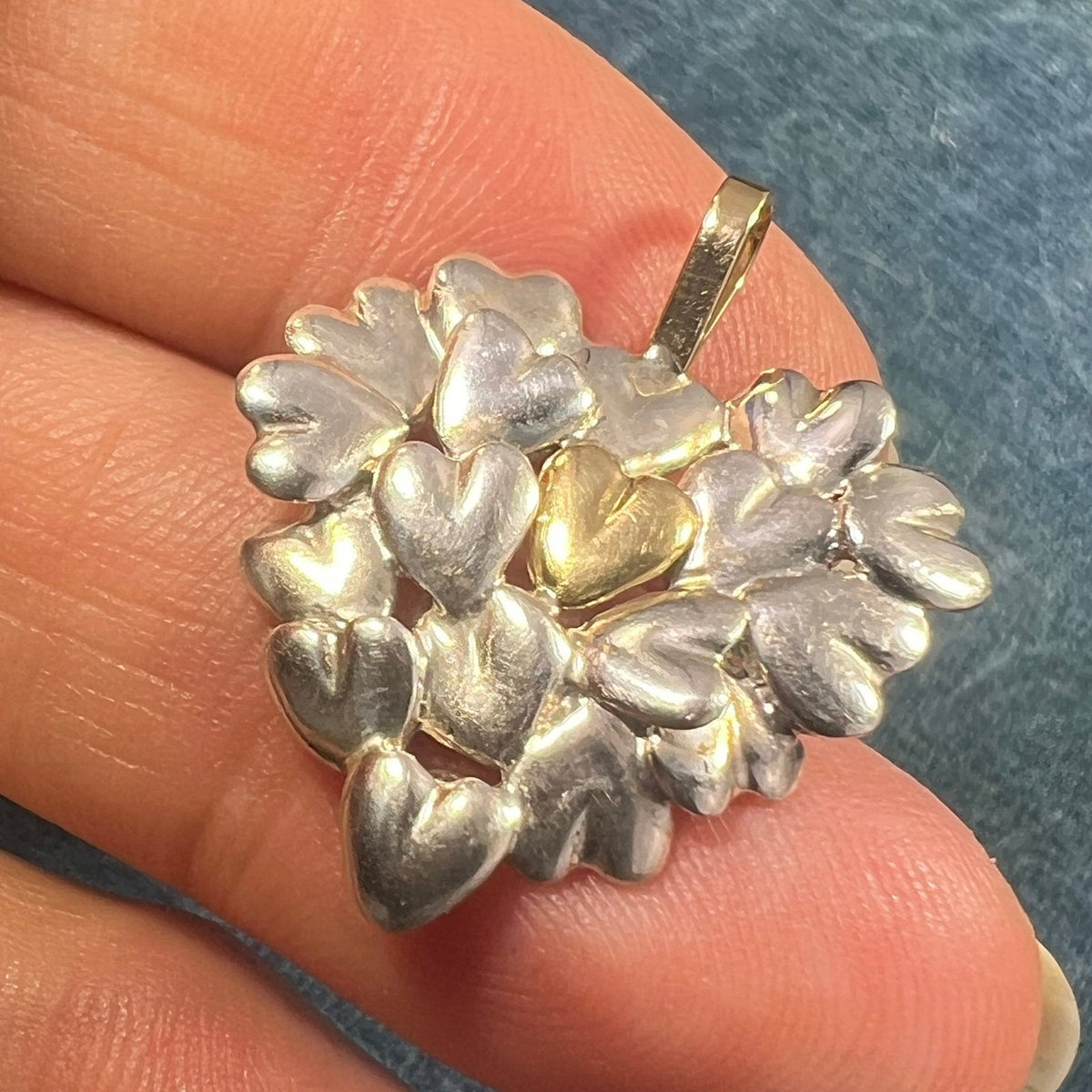 18k + Silver MOVADO Many Hearts Pendant. 1"