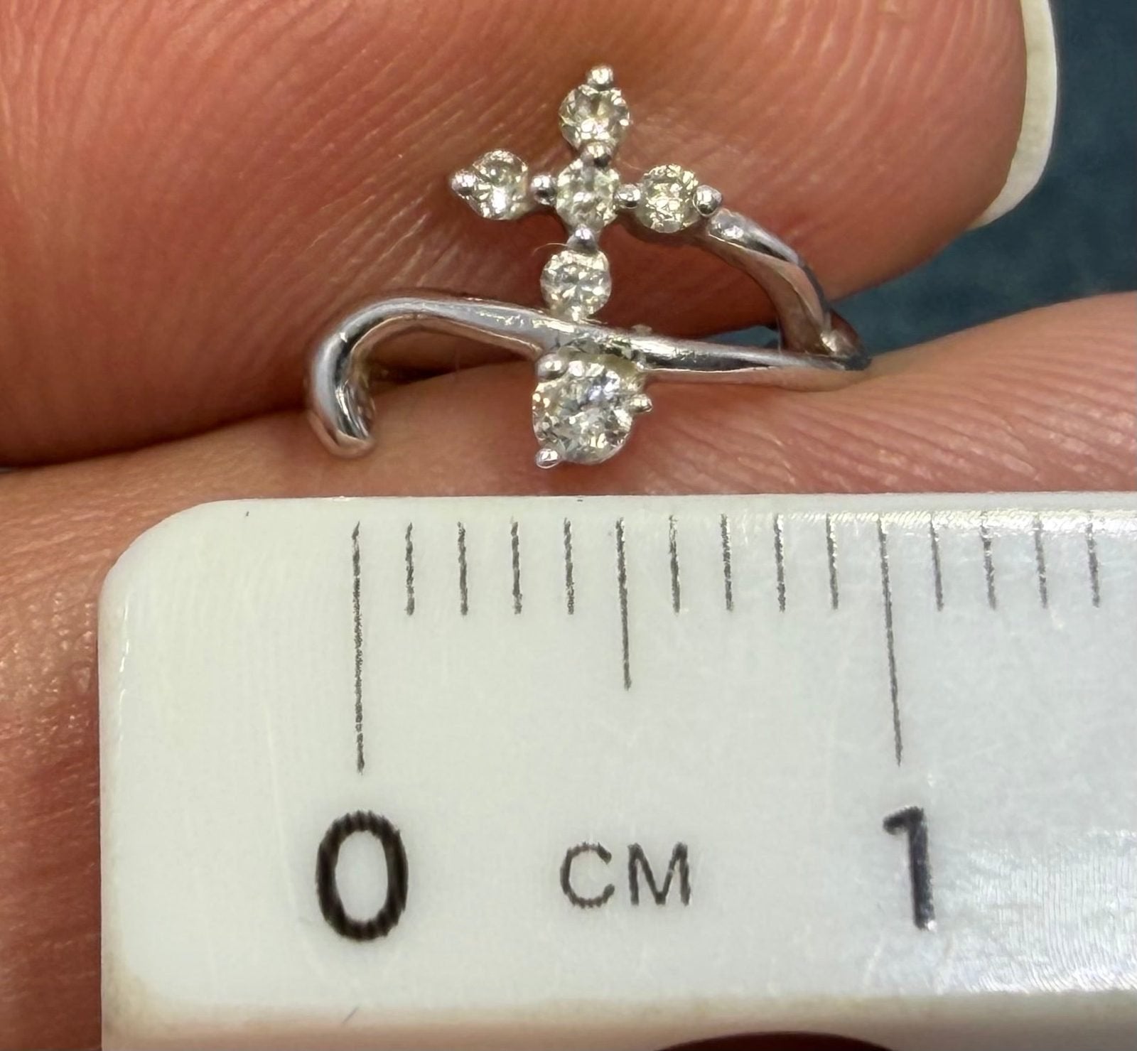 18k White Gold Diamond Flowers Huggies Hoop Earrings. Designer