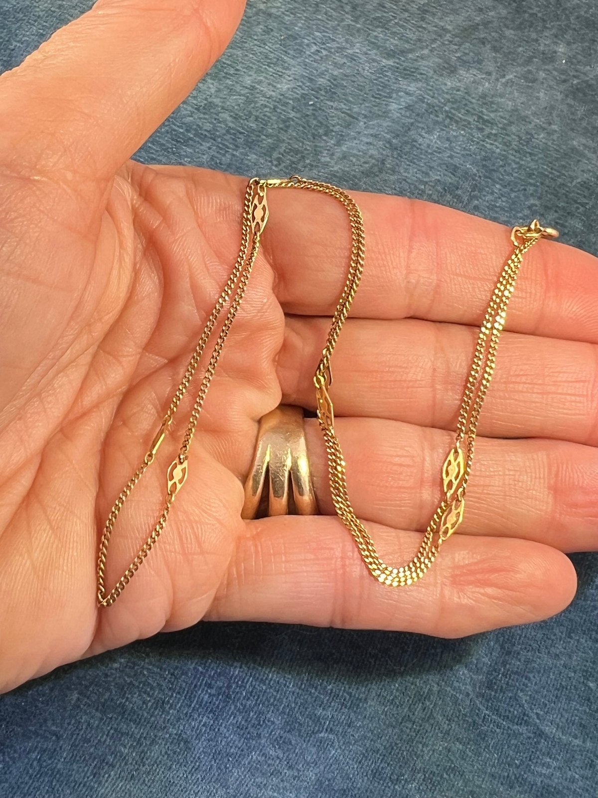 18k Yellow Gold Antique Fancy Diamond Links Chain. 2.5g - H