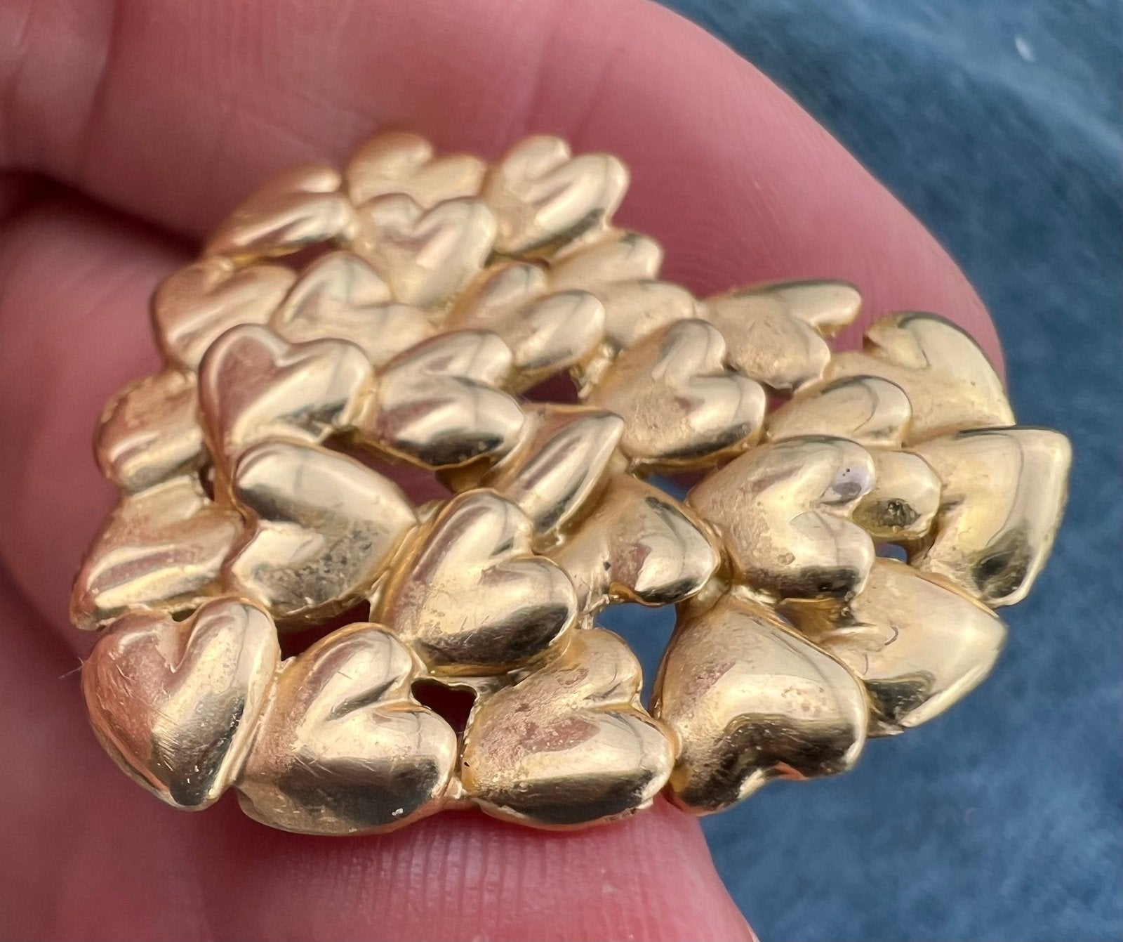 18k Yellow Gold MOVADO "Full Heart" Pendant. Large 1" + 7g