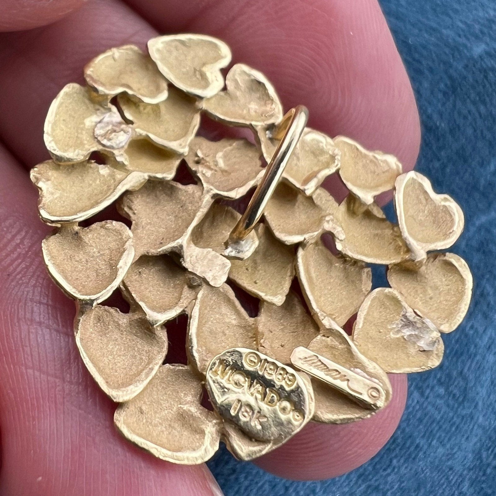 18k Yellow Gold MOVADO "Full Heart" Pendant. Large 1" + 7g