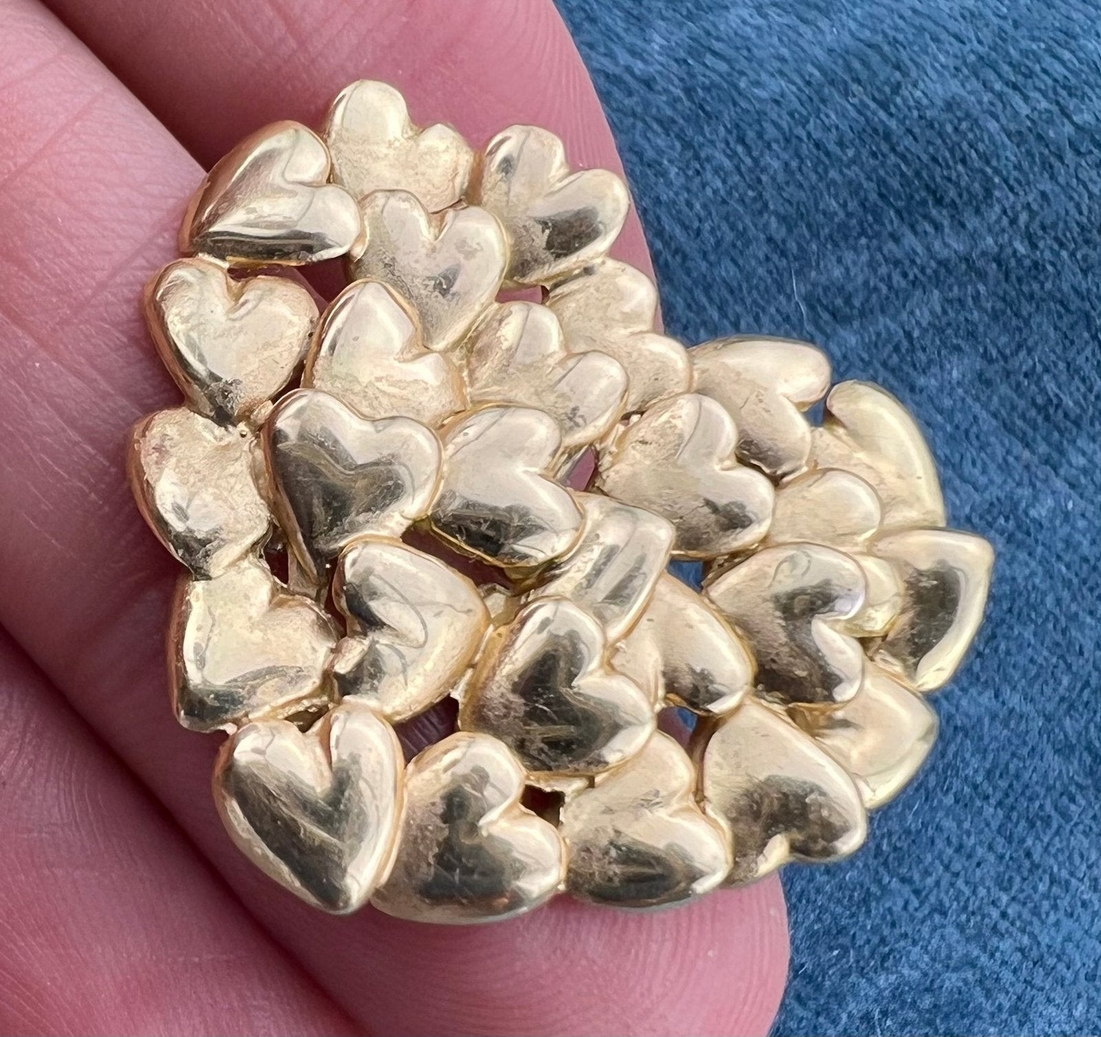 18k Yellow Gold MOVADO "Full Heart" Pendant. Large 1" + 7g