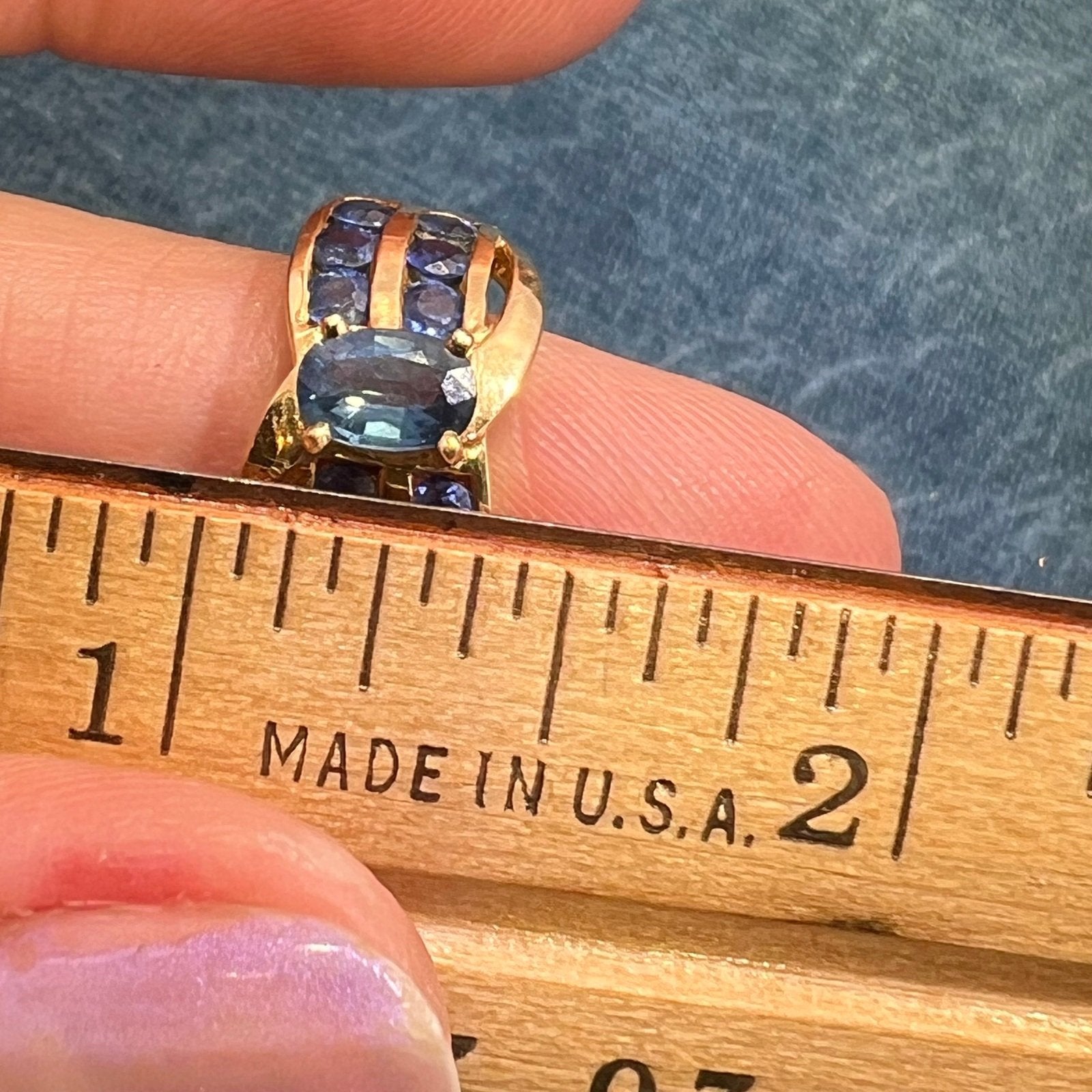 18k Yellow Gold Natural Ceylon Blue Sapphire Ring. Wide Band