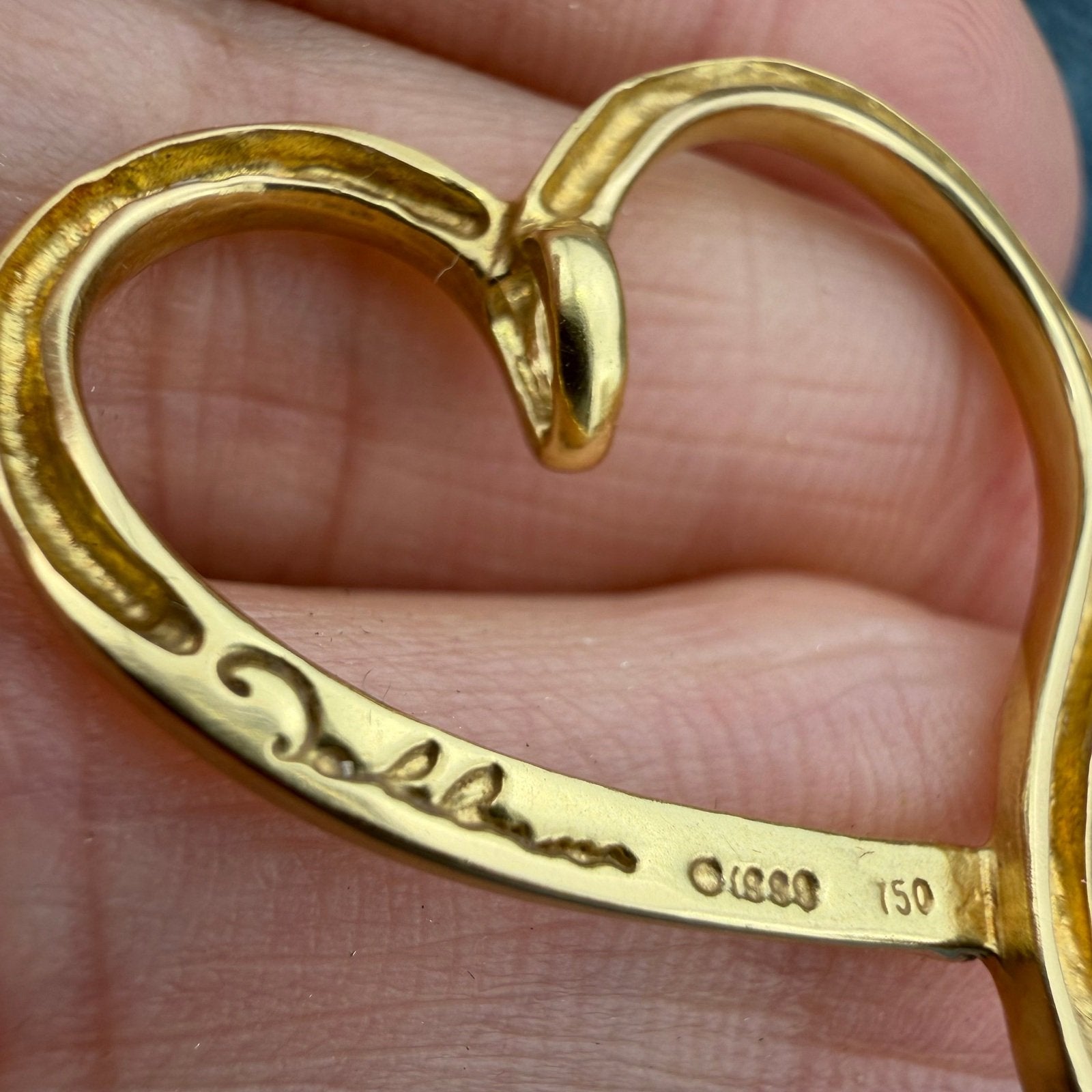 18k Yellow Gold PALOMA PICASSO Modern Heart Slide Pendant. 1" Large