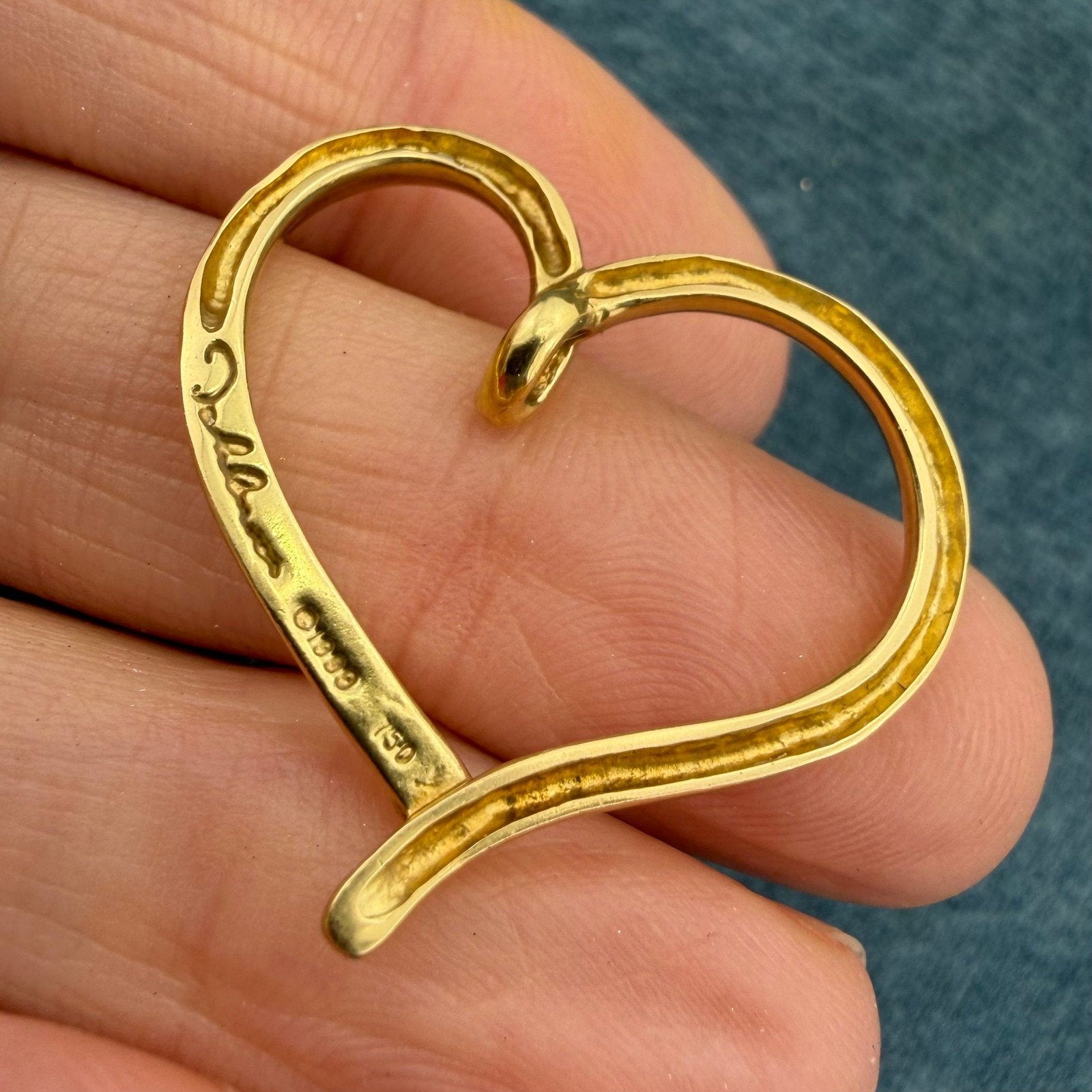 18k Yellow Gold PALOMA PICASSO Modern Heart Slide Pendant. 1" Large