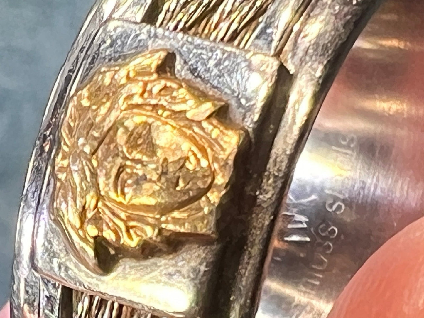 18k Yellow Gold + S Steel Cable MEDUSA Ring. Wide Band