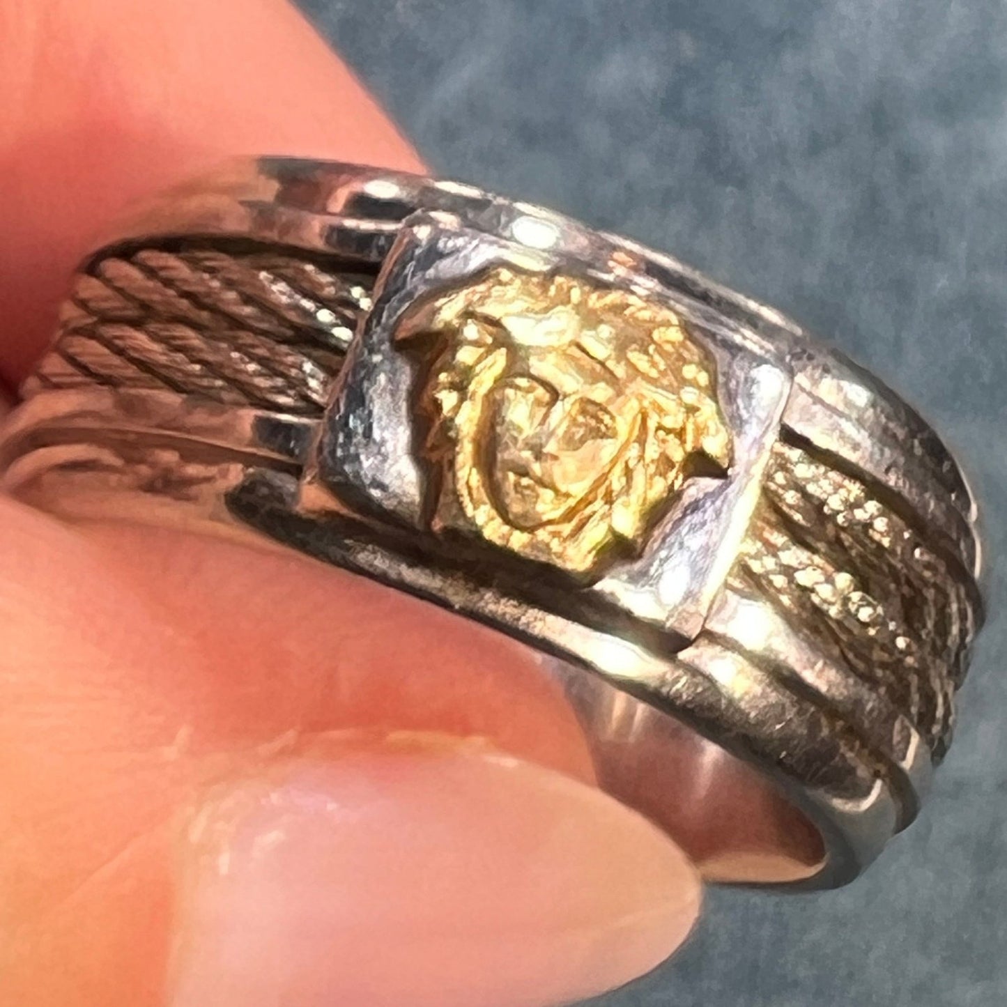 18k Yellow Gold + S Steel Cable MEDUSA Ring. Wide Band