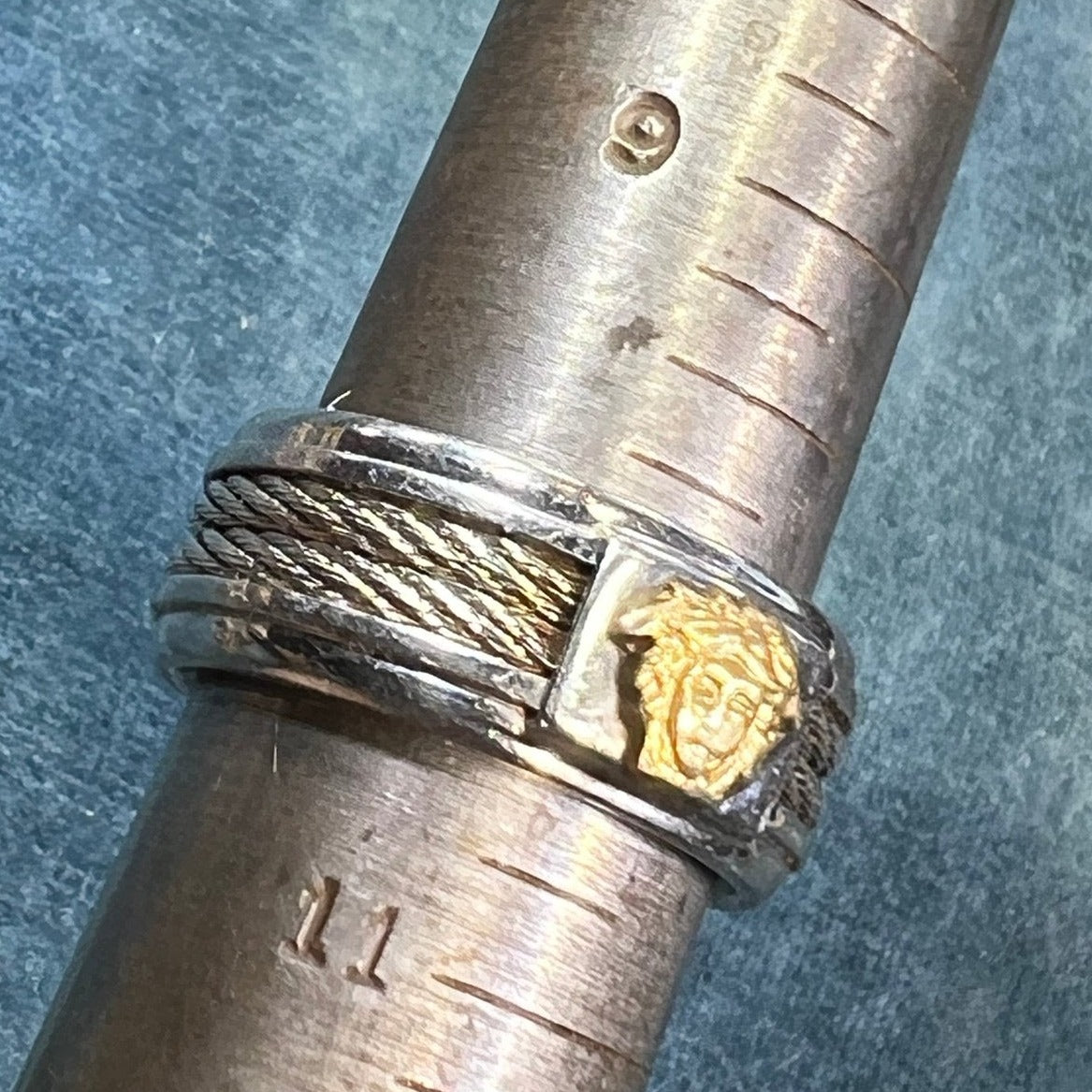 18k Yellow Gold + S Steel Cable MEDUSA Ring. Wide Band