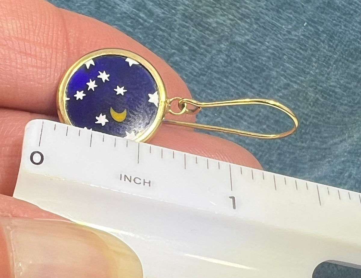 18k Yellow Gold Starry Night Murano Crescent Moon Glass Earrings