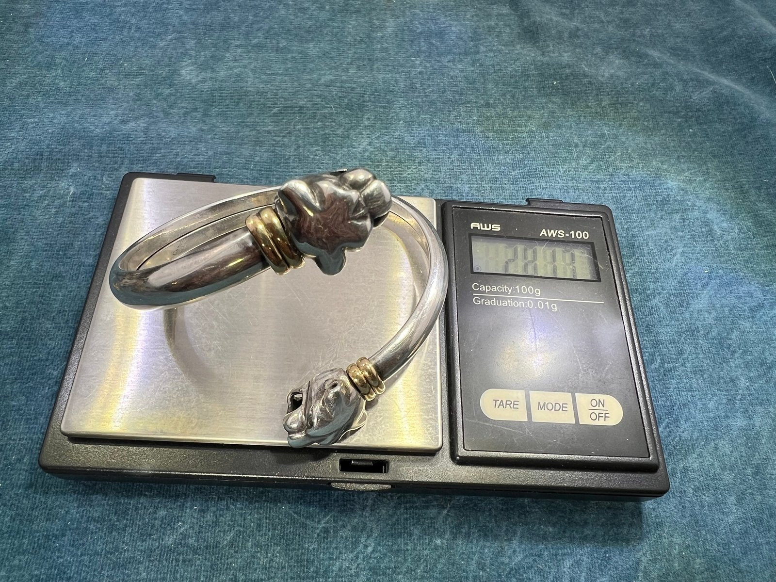 18k Yellow Gold & Sterling Silver 2 LEOPARD Wrap Bracelet. 22g