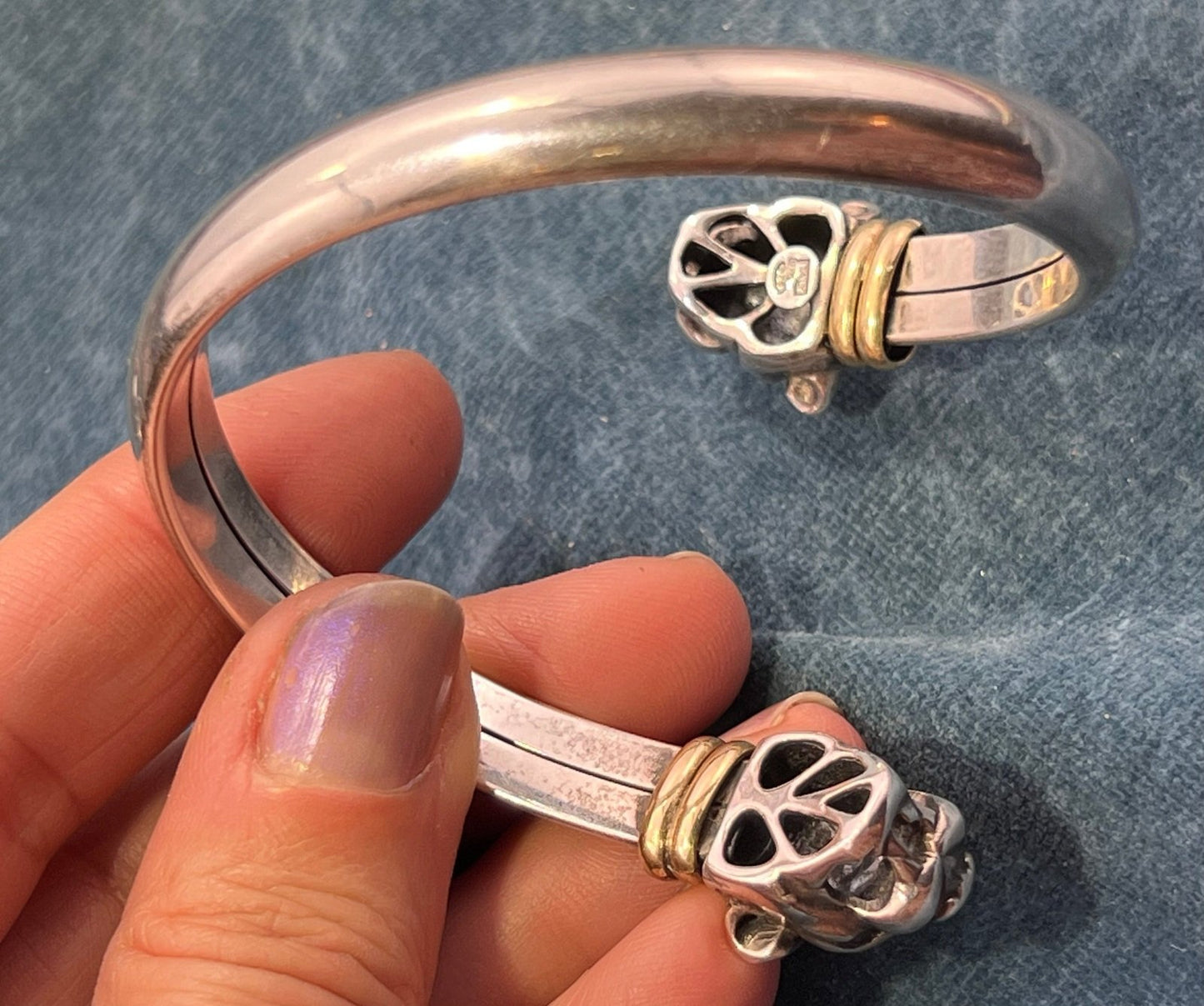 18k Yellow Gold & Sterling Silver 2 LEOPARD Wrap Bracelet. 22g