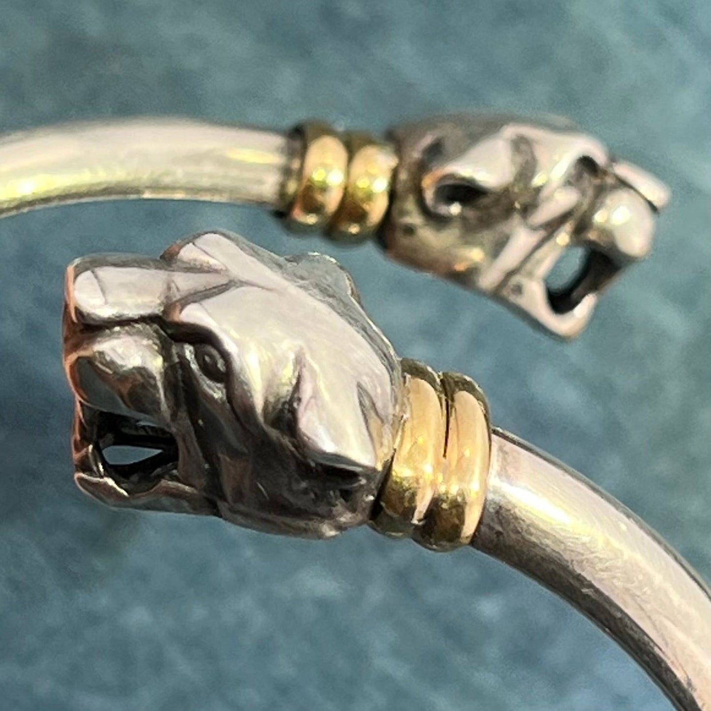 18k Yellow Gold & Sterling Silver 2 LEOPARD Wrap Bracelet. 22g