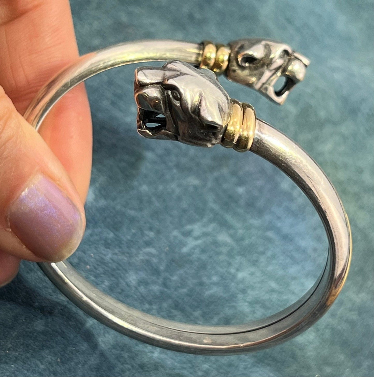 18k Yellow Gold & Sterling Silver 2 LEOPARD Wrap Bracelet. 22g