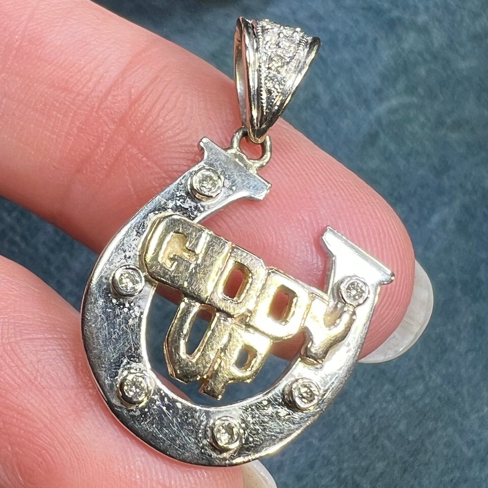 18k Yellow + White Gold Horseshoe GIDDY-UP Diamond Pendant