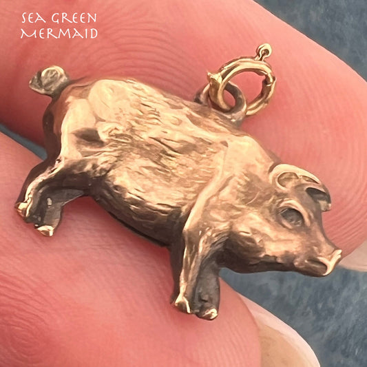 9 - 10k Yellow Gold Antique Pig or Piglet Charm Pendant