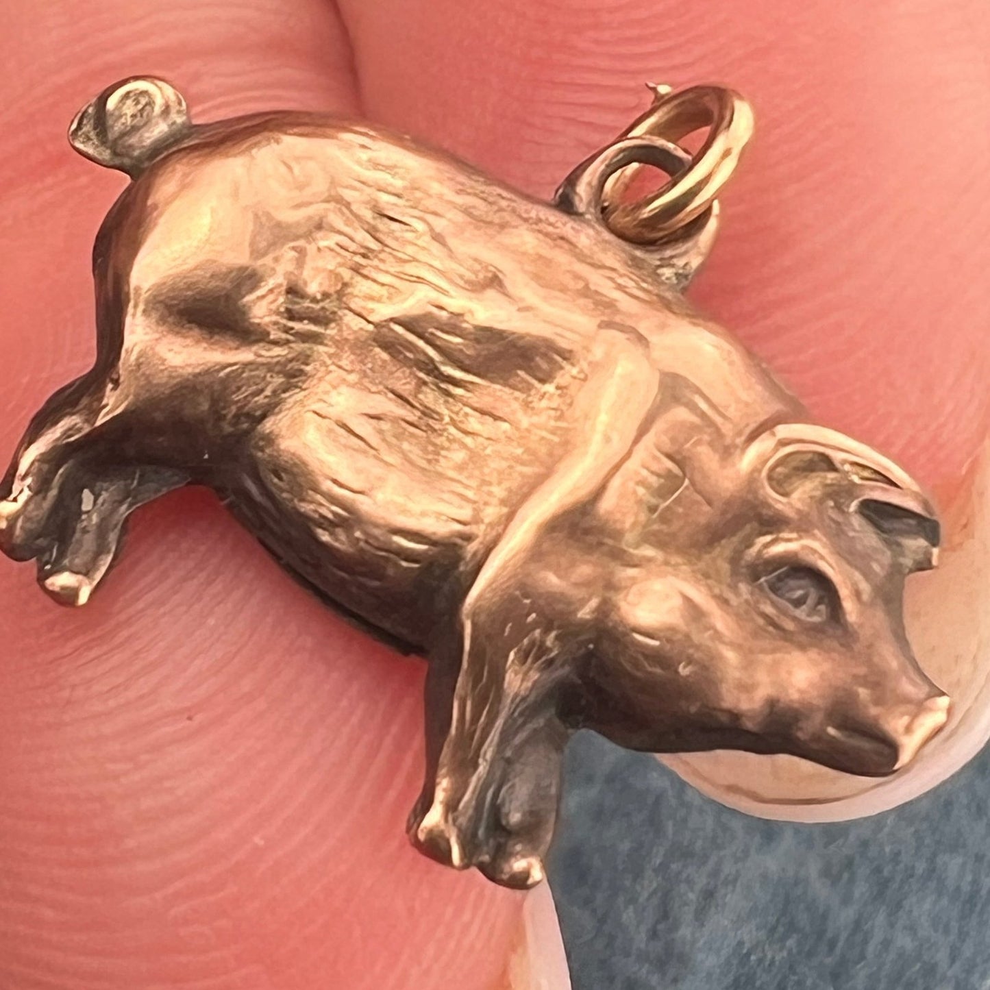 9 - 10k Yellow Gold Antique Pig or Piglet Charm Pendant