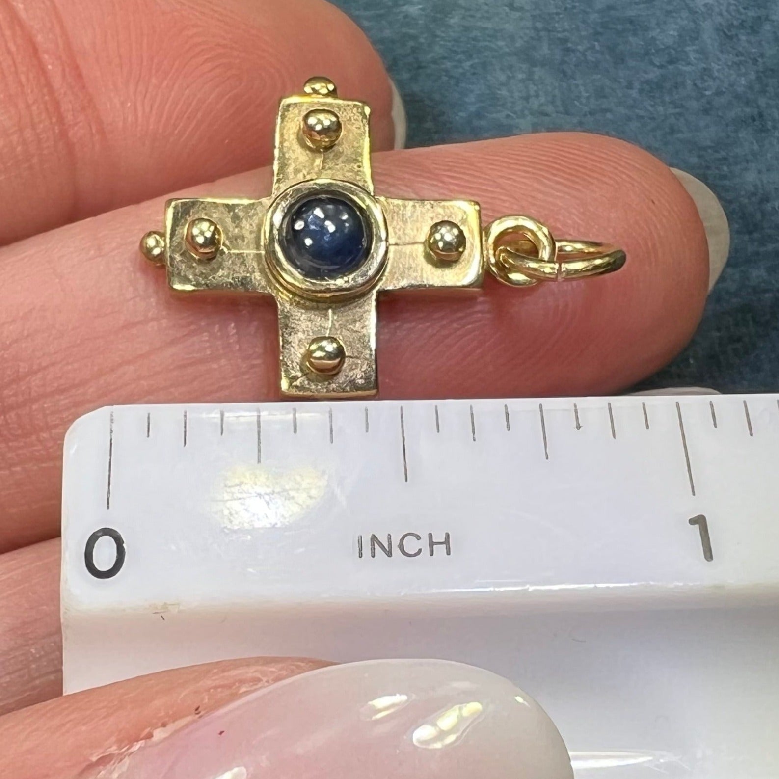 9K - 10k Gold Blue Star Sapphire Antique Square Cross Pendant *Video*