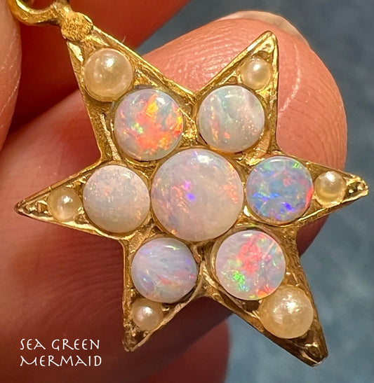 9k - 10k Gold Australian Opal Star Starburst Pendant *Video*