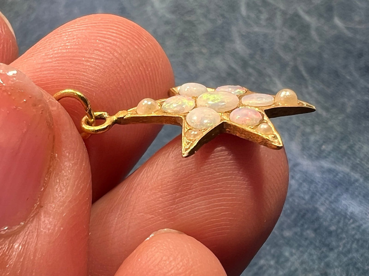 9k - 10k Gold Australian Opal Star Starburst Pendant *Video*
