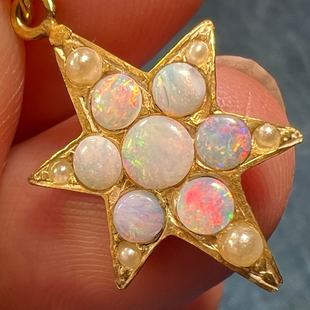 9k - 10k Gold Australian Opal Star Starburst Pendant *Video*