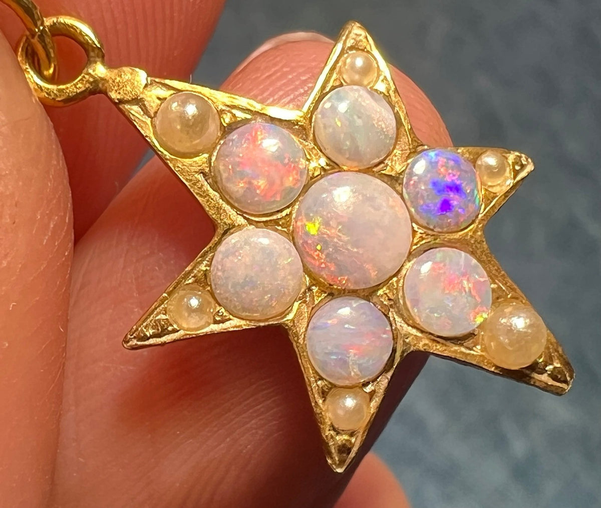 9k - 10k Gold Australian Opal Star Starburst Pendant *Video*