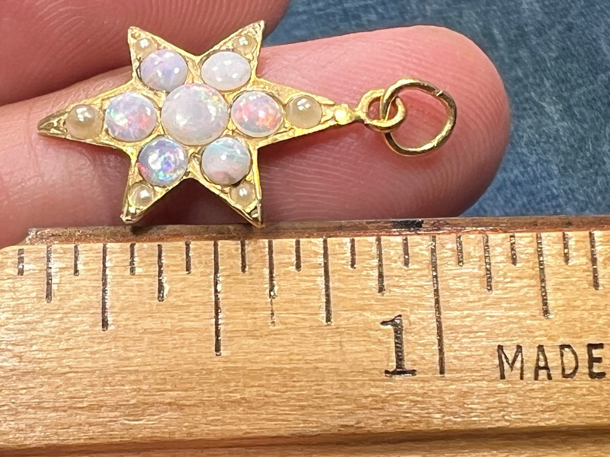 9k - 10k Gold Australian Opal Star Starburst Pendant *Video*