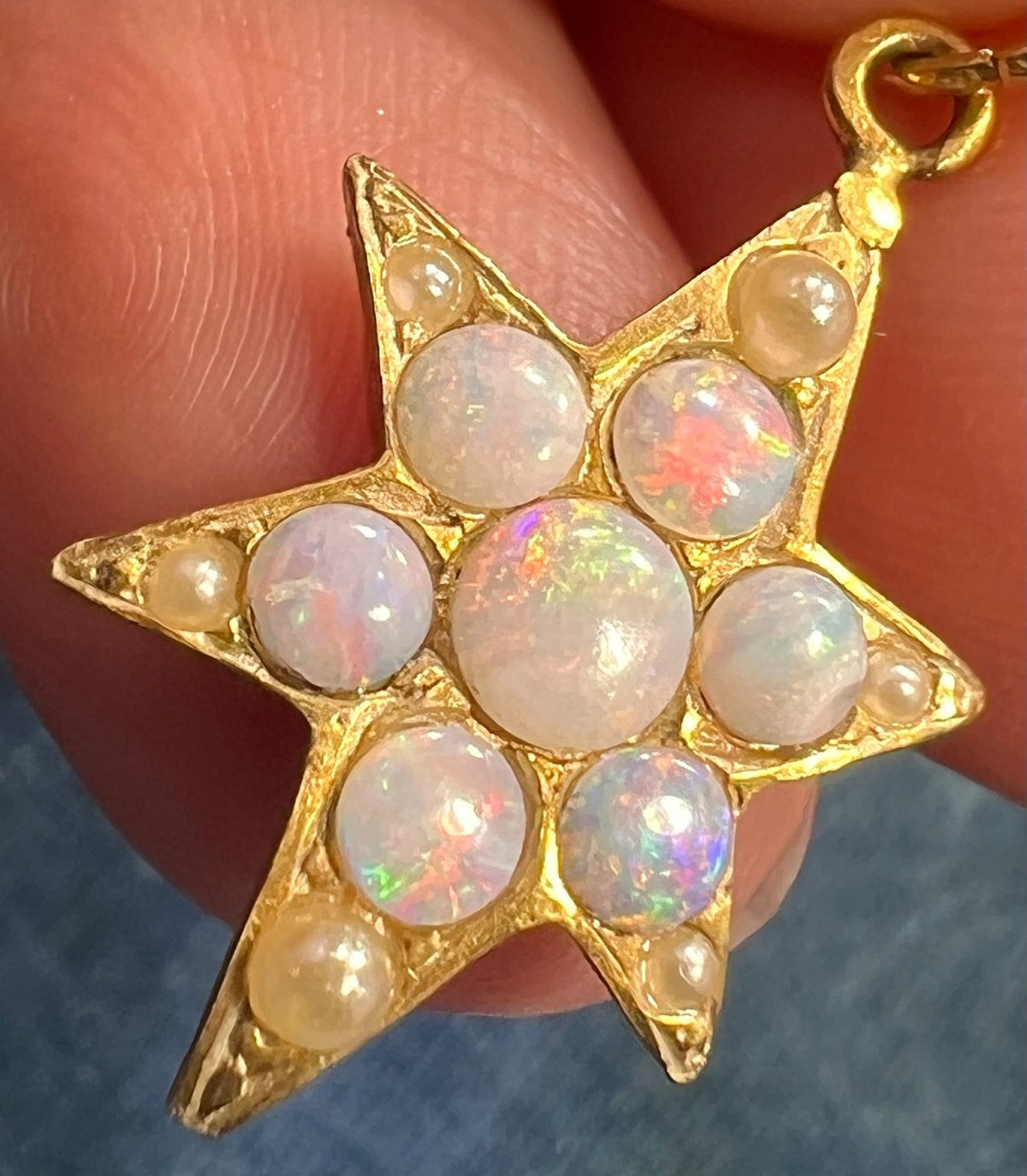 9k - 10k Gold Australian Opal Star Starburst Pendant *Video*