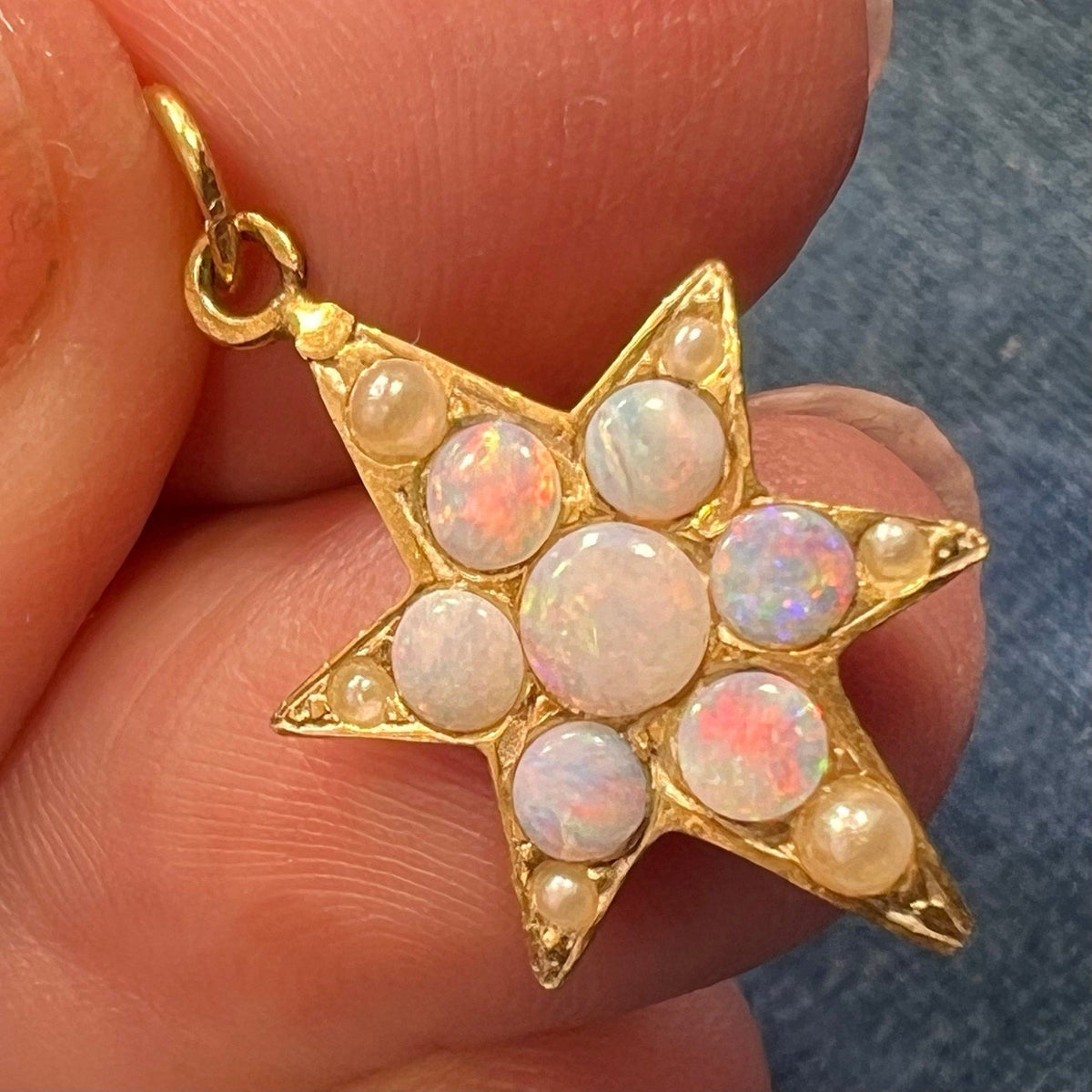 9k - 10k Gold Australian Opal Star Starburst Pendant *Video*
