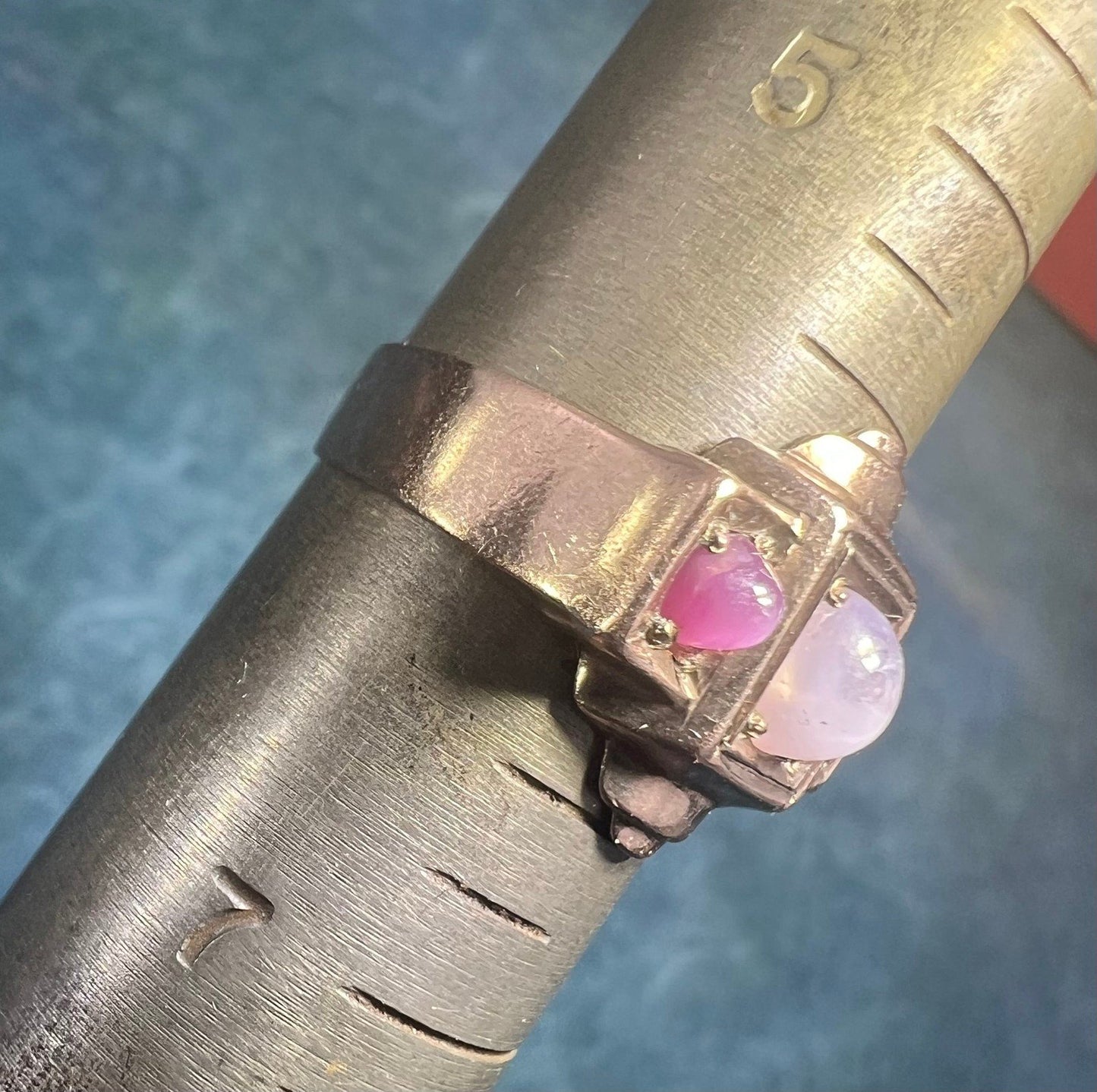 9k 10k Gold Pink + Lavender Star Sapphire Art Deco Ring *Video*