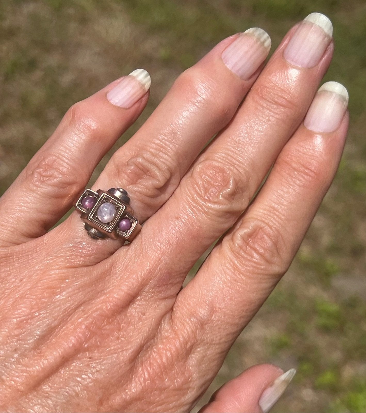 9k 10k Gold Pink + Lavender Star Sapphire Art Deco Ring *Video*