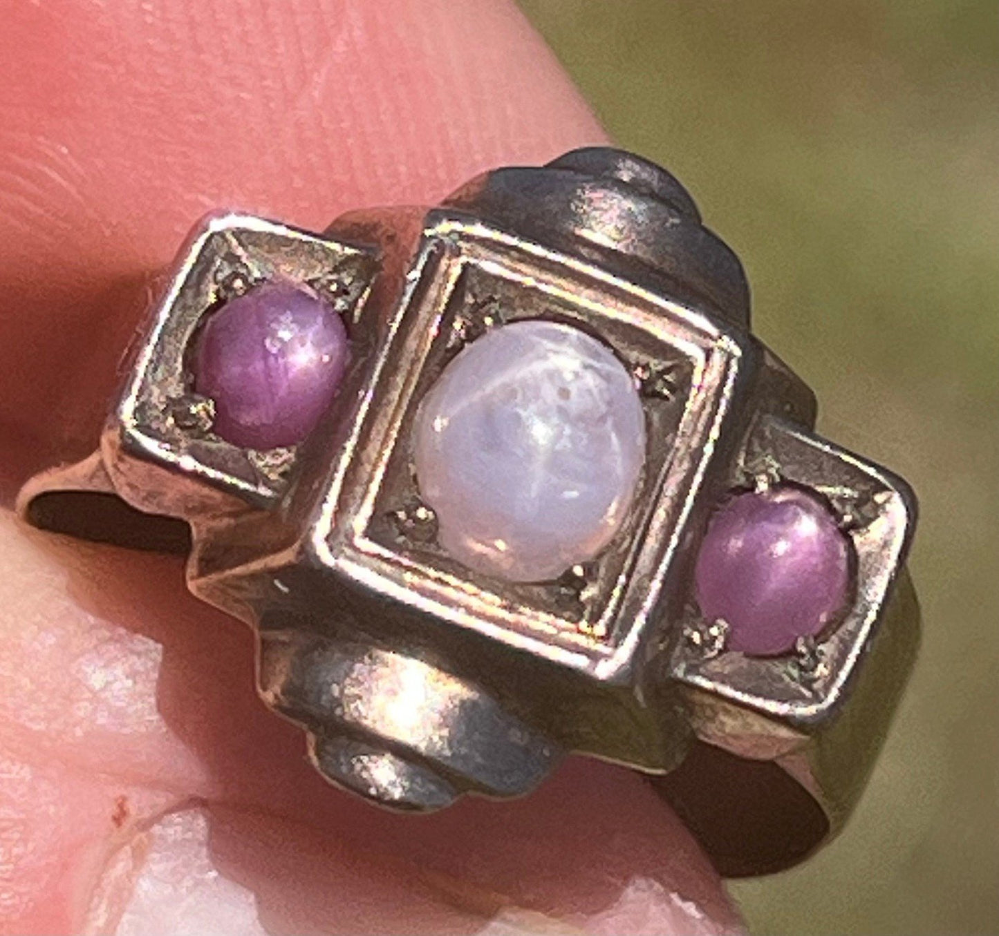 9k 10k Gold Pink + Lavender Star Sapphire Art Deco Ring *Video*