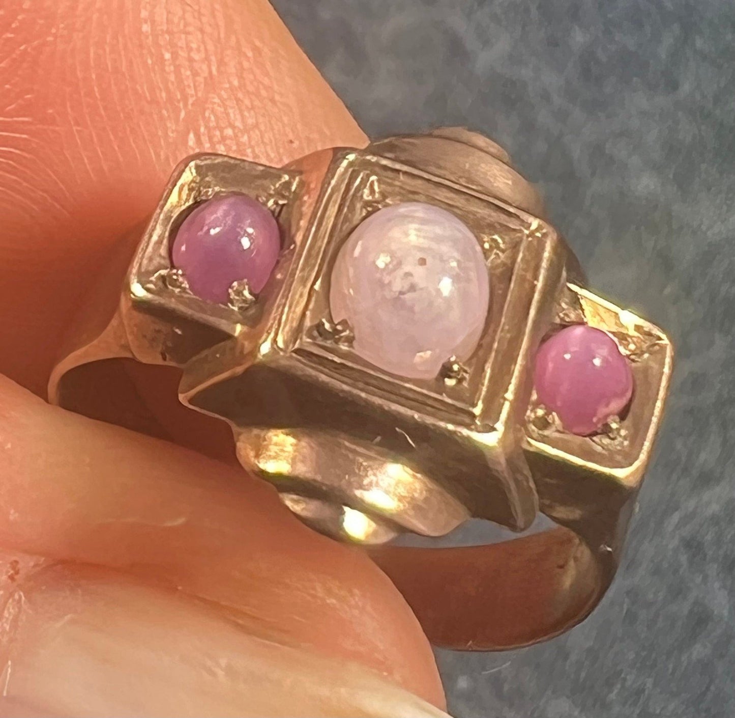 9k 10k Gold Pink + Lavender Star Sapphire Art Deco Ring *Video*