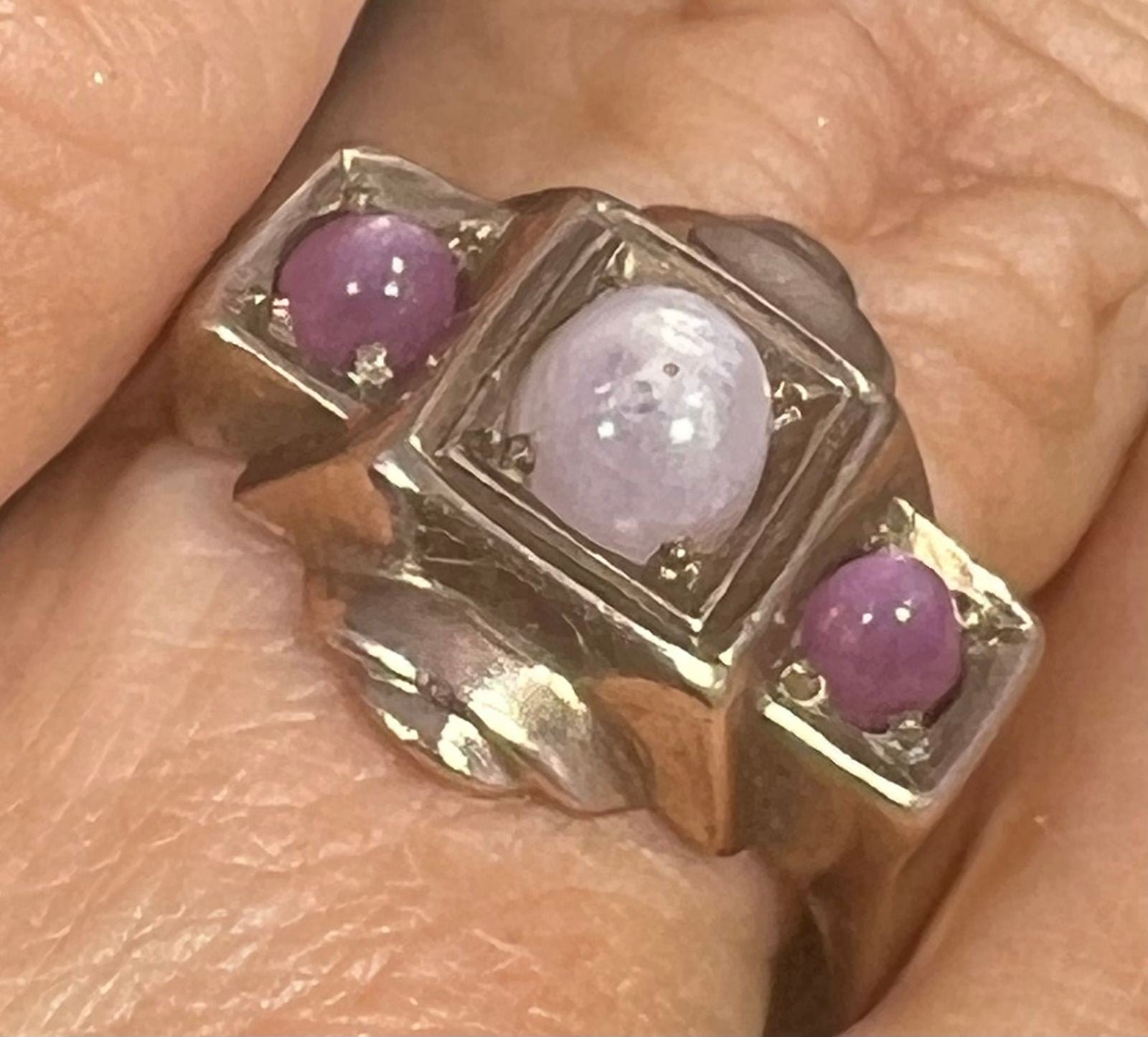 9k 10k Gold Pink + Lavender Star Sapphire Art Deco Ring *Video*