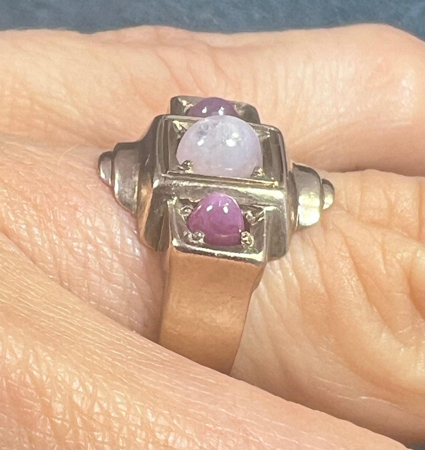 9k 10k Gold Pink + Lavender Star Sapphire Art Deco Ring *Video*