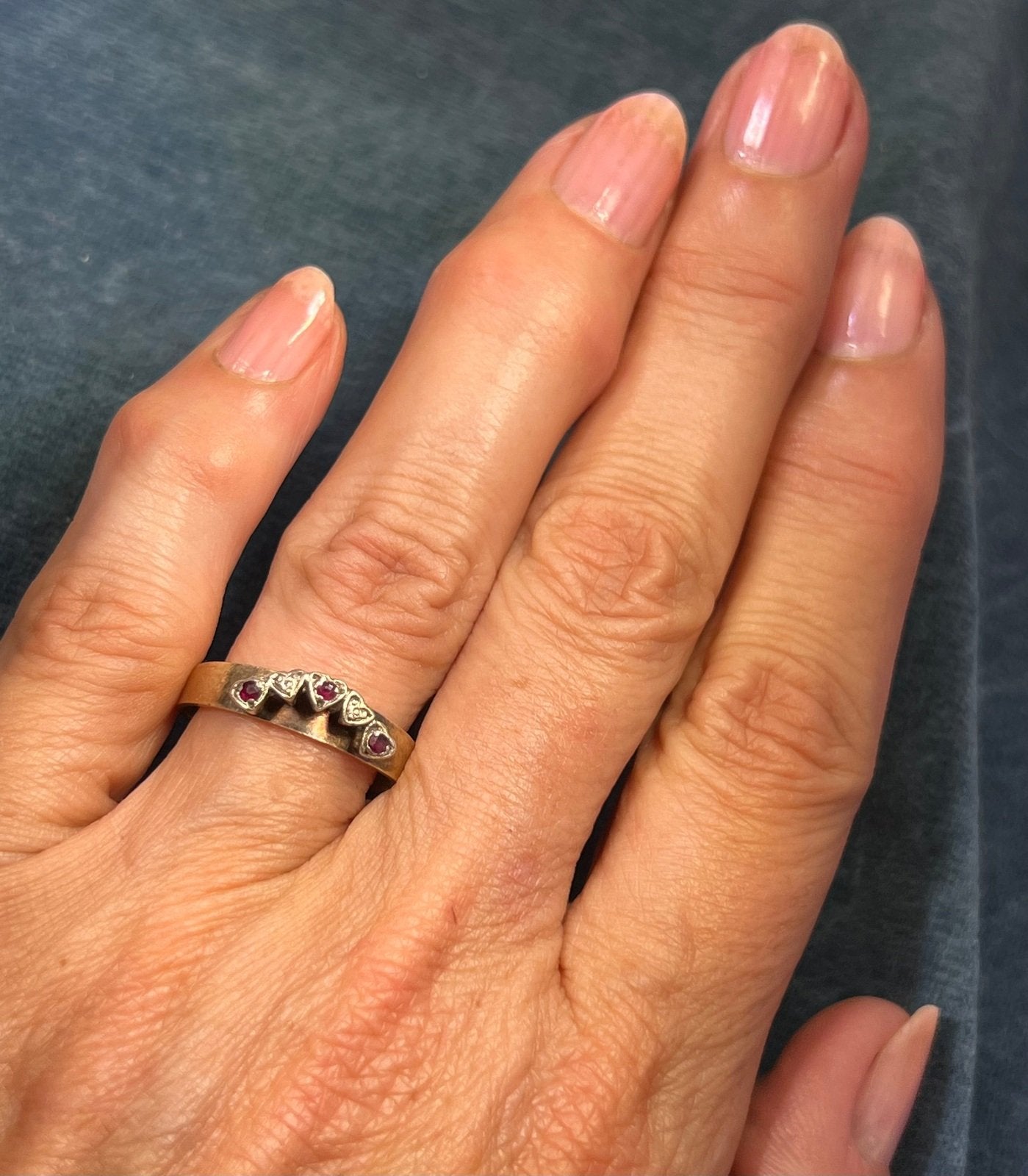 9k - 10k Rose Gold Ruby Sweet Hearts Stacking Band. Engagement Ring Guard