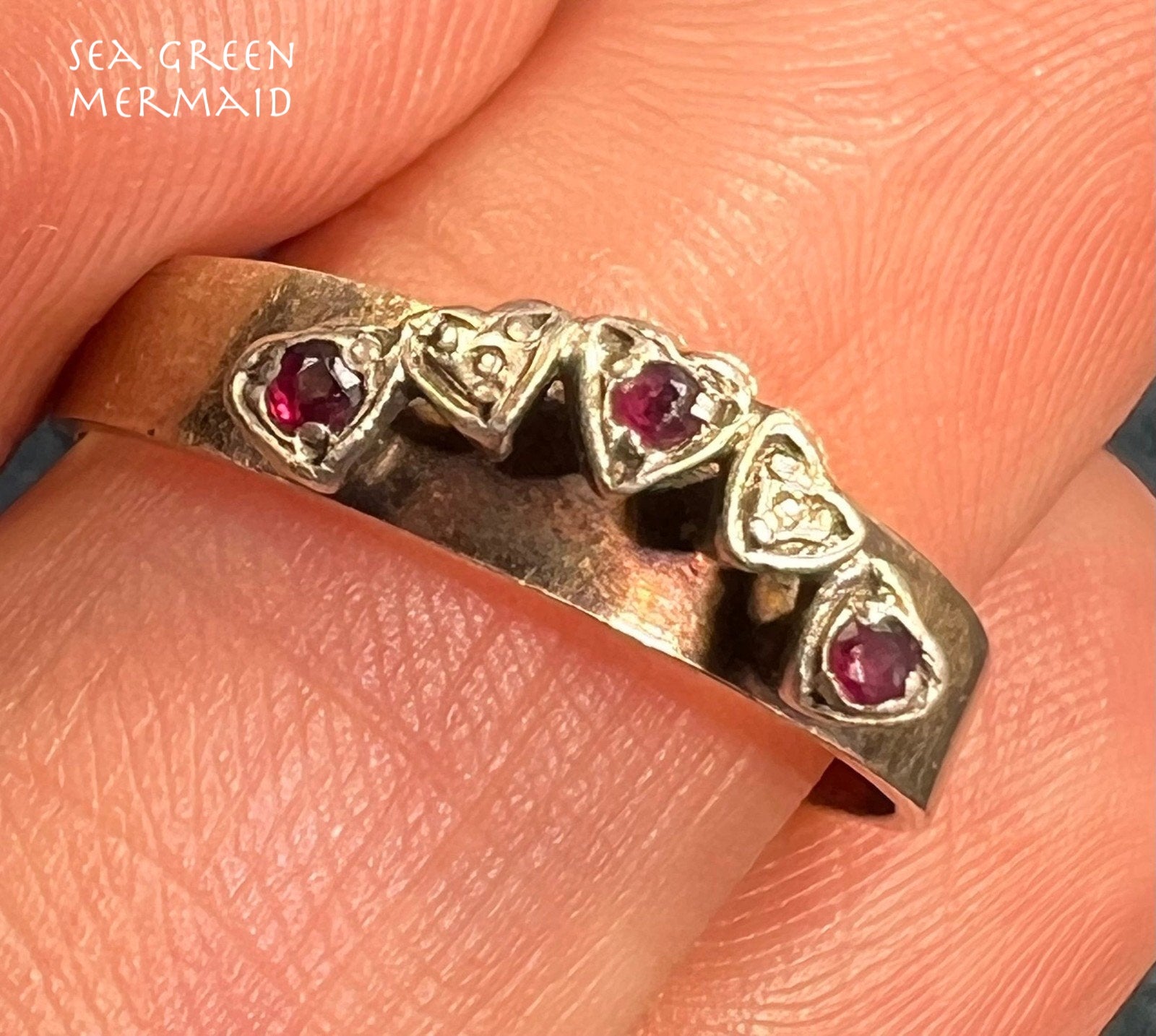 9k - 10k Rose Gold Ruby Sweet Hearts Stacking Band. Engagement Ring Guard