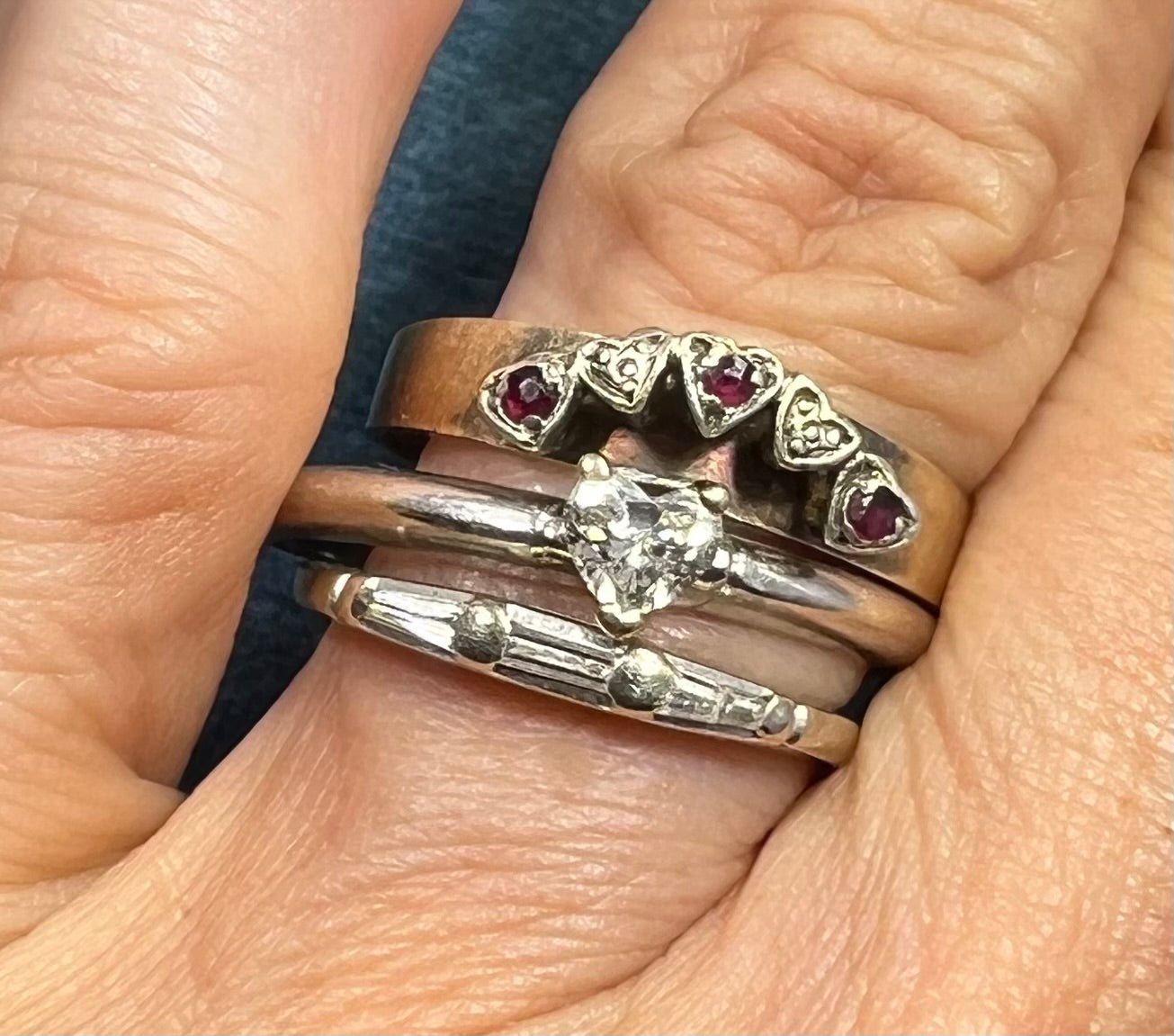 9k - 10k Rose Gold Ruby Sweet Hearts Stacking Band. Engagement Ring Guard