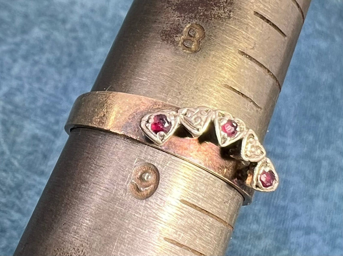 9k - 10k Rose Gold Ruby Sweet Hearts Stacking Band. Engagement Ring Guard