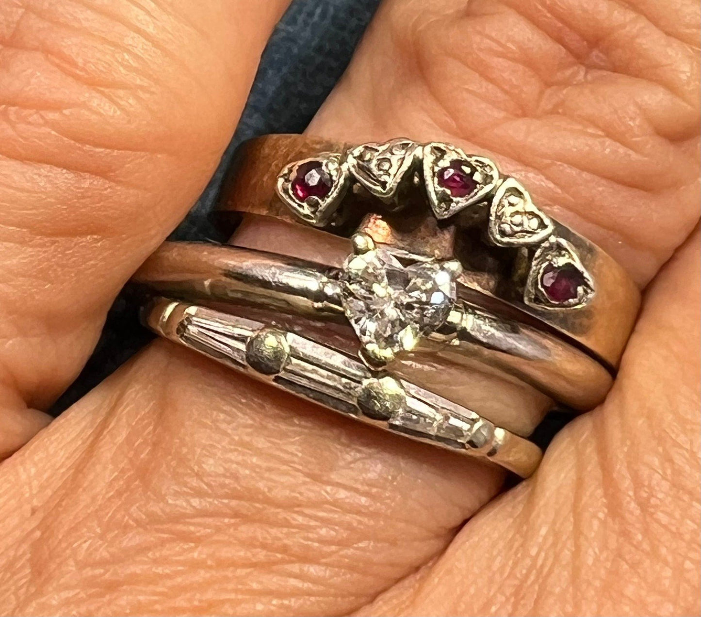 9k - 10k Rose Gold Ruby Sweet Hearts Stacking Band. Engagement Ring Guard