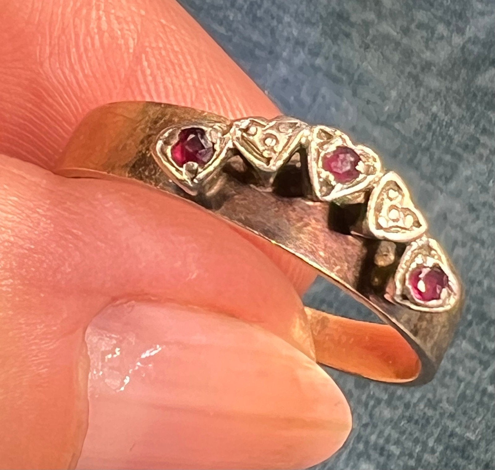 9k - 10k Rose Gold Ruby Sweet Hearts Stacking Band. Engagement Ring Guard